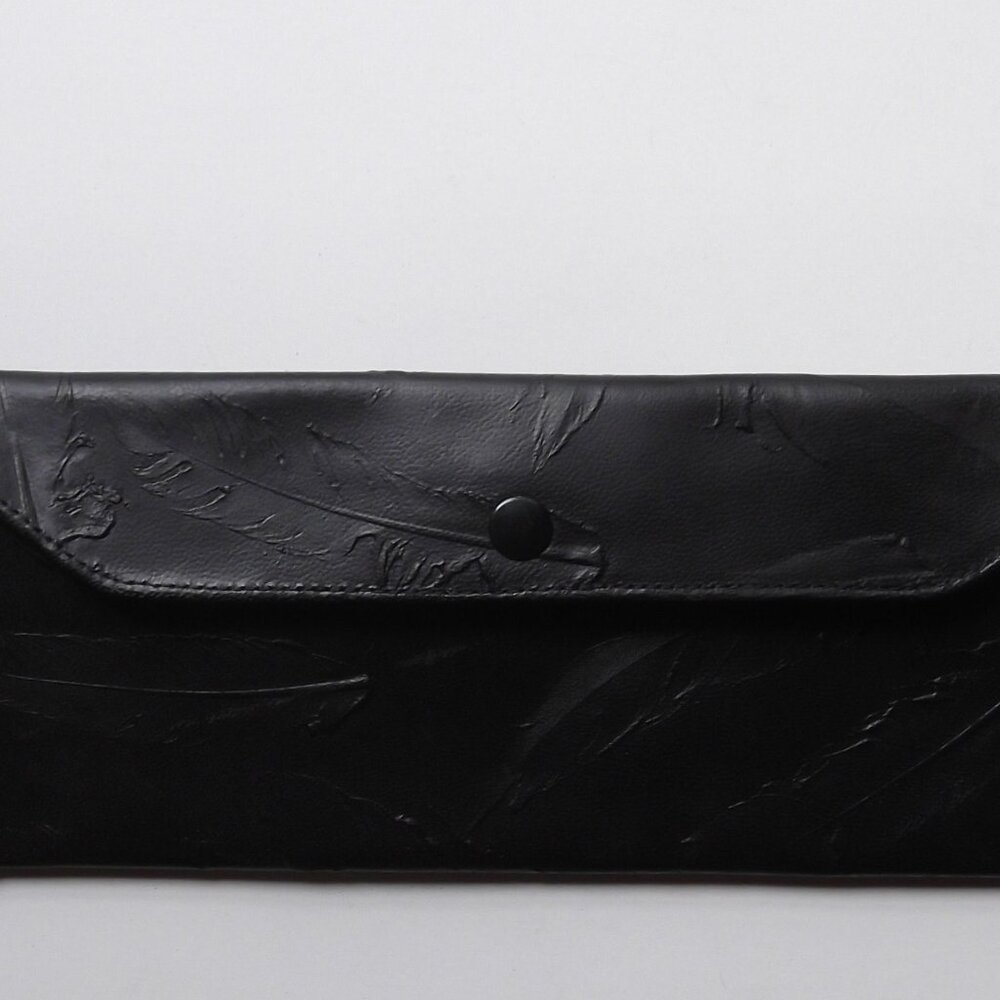Viva Bags Of California Clutch Large Wallet Leather Black Feather